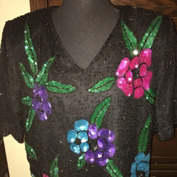 Vintage silk beaded sequin top by Stenay - Picture 2 of 9